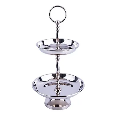 Metal 2-Tier Pastry Stand Cupcakes Server Dessert Stand Etagere Silver • $29.95