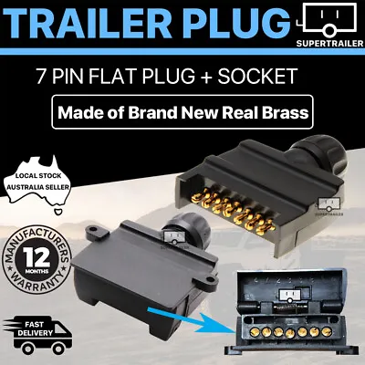 7 Pin Flat Trailer Plug Male & Female Socket Set Caravan Boat Adaptor Connector • $18.95