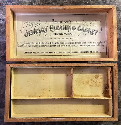 $14.50 • Buy Antique Dennison's Jewelry Cleaning Casket Fingerjoint Wood Box
