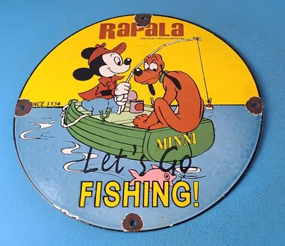 Vintage Rapala Porcelain Fishing Boat Sales Tackle Gas Pump Mickey Mouse Sign • $142.47