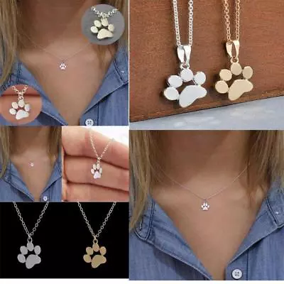 £3.59 • Buy Cute Paw Print Gold Silver Chain Pendant Unisex Necklace Puppy Kitten Dog Cat