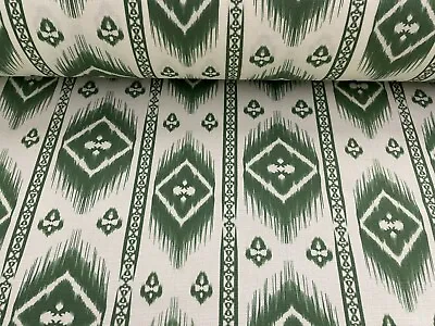 Mayan Ikat Stripe Fabric Cotton Sap Green Ivory Curtain Blind Craft • £2.69