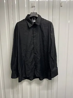 £9.99 • Buy BRAND NEW - Mens 100% Cotton Shirt Silky Feel Black Double Cuff Slim Fit Long Sl