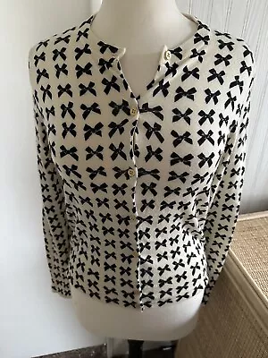 J. Crew Classic Merino Wool Jackie Cardigan Sweater Button Up M Bow Black White • $29.75
