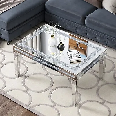 Mirrored Coffee Table With Diamonds Inlay 18 H Rectangle Glass Coffee Table • $299.99