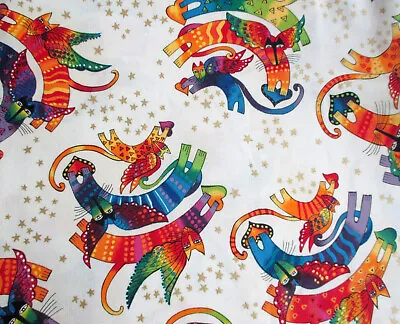 $14.99 • Buy 1+ Yard Vintage Laurel Burch Holiday Collection Fabric Rainbow Cats