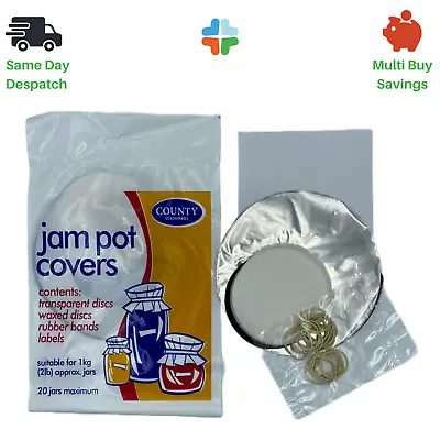 £2.39 • Buy Pot Covers CLEAR 2lb (1kg) Jar Preserves Chutney Pickle Jam Label Wax Seal