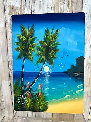 R. Hill Jamaica Painting Canvas 12  X 8.75  Water Moonlight Beach Sand • £27.23