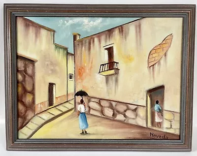 Mexican Folk Art Painting Street Scene Signed By Artist Naveda • $24