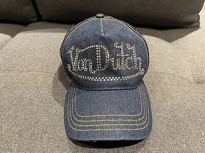 Y2K Von Dutch Rhinestone Denim Trucker Hat Cap • $87.39