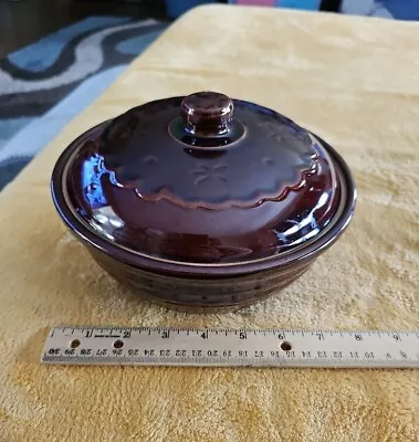 Marcrest Stoneware Casserole Dish W/ Lid Daisy Dot Brown Oven Proof Vintage • $24.99