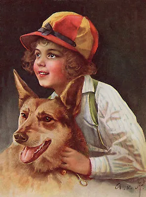 £2.50 • Buy German Shepherd And Little Girl Charming Vintage Stle Dog Greetings Note Card