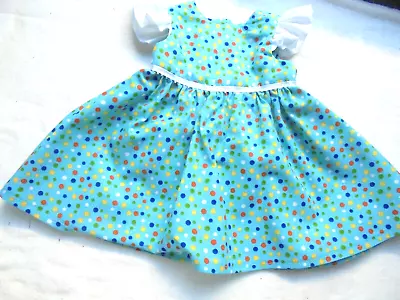 Fits American Girl 18  Doll Clothes- Dots On Turquoise Ruffled Sleeves Dress 4 • $6.99