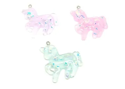 5 Resin Unicorn Charms/ Pendants - Flat Glitter - 36mm X 33mm - Animals - P01019 • £3.69