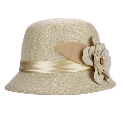2015 New Fashion Women Flax Flower Hat Bowler Billycock Cap Hot Sales • $14.70