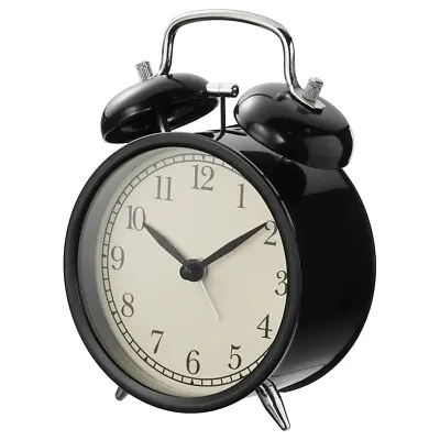 NEW Ikea DEKAD Retro Loud Double Bell Mechanical Wound Alarm Clock Black Vintage • £10.99