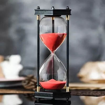 Large Retro Hourglass Timer 60 Minute Decorative Hexagon Wooden Frame Red Sand • $38.49