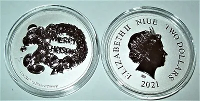 2021 - Niue 1 OZ .999 Fine Silver $2 Disney Mickey Mouse Merry Christmas Coin • $37