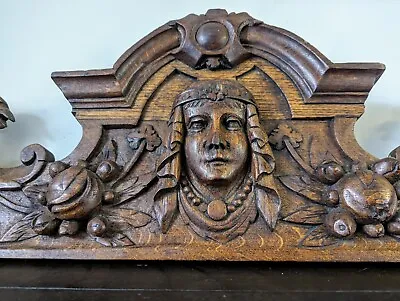 Antique Oak Pediment Hand Carved Over Door Furniture Architectural Cornice • £575