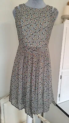 Womens Esley Dress Sleeveless Pleated Fish Print Pale Blue Gray Jr. Small • $22