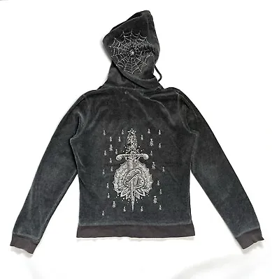 Christian Audigier L Women's Velor Zip Hoodie Velour Ed Hardy Y2K Vintage • $39