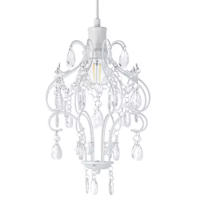 Matt White Shabby Chic Chandelier Style Pendant Ceiling Lamp Shade With Acryl... • £43.45