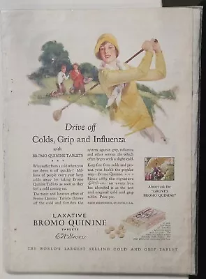 1920's 6-1/2x9-1/2  BROMO QUININE TABLETS Magazine Ad Girl Golfer • $1.99