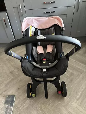 Doona+ Infant Car Seat & Travel Stroller In Blush Pink With Rain Cover • £128