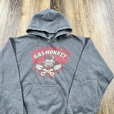 Vintage Gas Monkey Garage Hoodie Mens M Gray Sweatshirt Hot Rod Racing Flames • $26.21