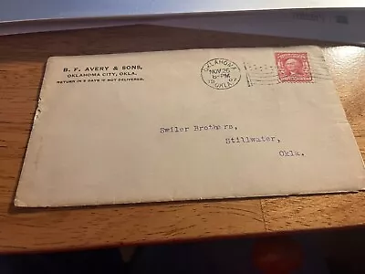 BF Avery & Sons 1907 Ad Envelope Oklahmoa City To Stillwater • $7