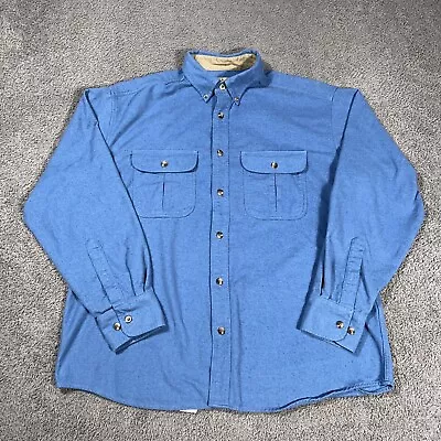 Cabelas Shirt Mens Large Blue Chamois Deerskin Soft Button Down Heavy Flannel • $17.46