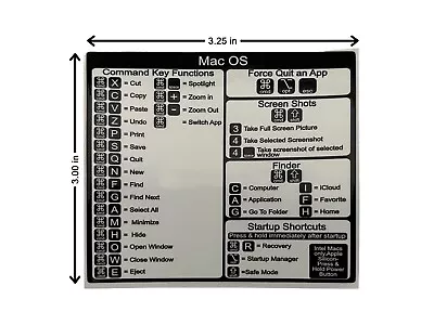 Mac OS Keyboard Shortcut Vinyl Decal Sticker MacBook Air Pro M1 M2 Ventura • $3.85