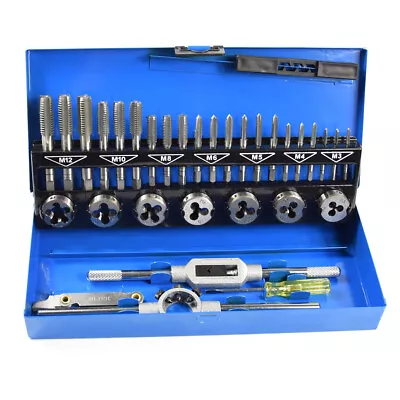 Tap And Die Set 32Pcs Metric Threading Tool Dies And Taps Wrench Kit M3-M12 • $29.99