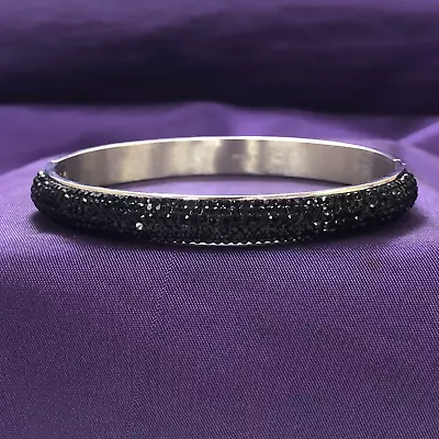 QVC Steel By Design Domed Crystal Hinged Bangle Bracelet Pre-owned Jewelry • $0.99