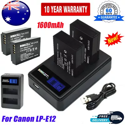 2x 1600mAh LP-E12 Battery+LCD Charger For Canon EOS M50 M2 EOS M100 100D Camera • $28.99