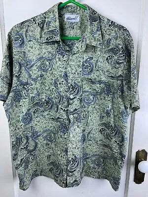 Haband Green And Blue Casual Button Up Shirt Short Sleeve Size LARGE • $19.97