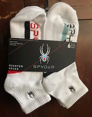 Spyder MEN QUARTER Socks 6-12 ABSORB TEK 6-Pair Cushion ARCH Support WHITE New • $17.80