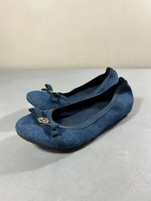 Michael Kors Women's Blue Denim Slip On Ballet Flats W/ Bow Size 4 • $32.39