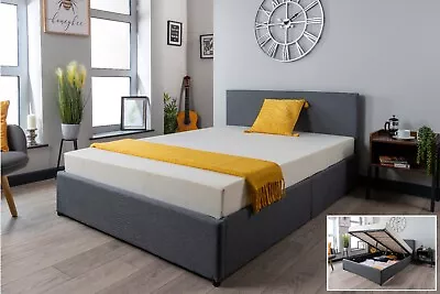 Havana Ottoman Storage Gas Lift Up Bed Frame Grey Fabric Single Double King Size • £164.99