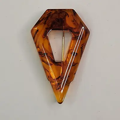 Rootbeer Bakelite Brooch Vtg Faux Tortoise Shell Jewelry Pin 2.5  Acrylic Shield • $59.99