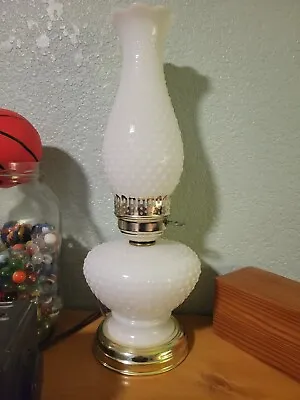 Vintage White Hobnail Milk Glass Boudoir Hurricane Lamp  Electric Nightlight • $45