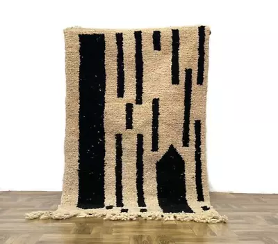 Wool Beni Ourain RugShaggy Soft Entryway RunnerHandmade Matdoor Carpet3x4 Ft • $240