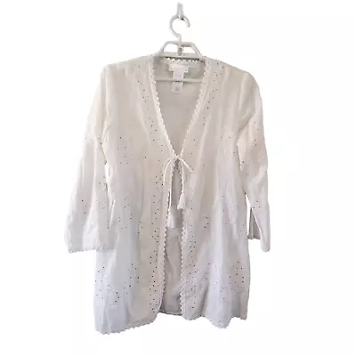 La Blanca Swimsuit Cover Up Top Womens Size S/M S M White Embroidered Boho • $22.97