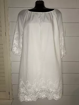 White Maternity Dress Xl Isabel Embroidered Lined Baby Shower Wedding NWT • $24.99