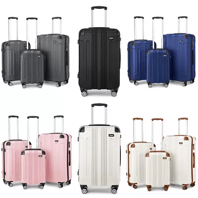 20/24/28Inch ABS Hard Shell Suitcase Spinner 4 Wheels Travel Cabin Hand Luggage • £24.99