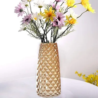 £9.99 • Buy Decorative Glass Vase Crystal Clear Modern Flower Vase Decor For Home Office NEW