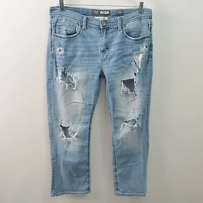 BKE Buckle Derek Bootleg Blue Jeans Mens 34S (35X27) Distressed Cotton Stretch • $20.98