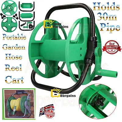 Portable Garden Hose Reel Water Pipe Trolley Cart Free Standing Holder Takes 30m • £14.65