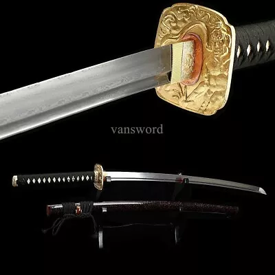 Japanese Katana Hand Forged Damascus Steel Samurai Real Sword With Copper Tsuba. • $523.60