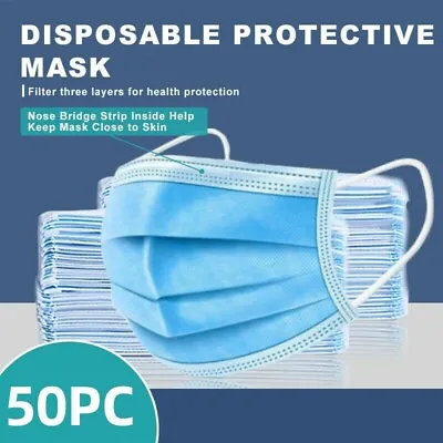 [50 Pcs] 3-Ply Disposable Face Mask Non-Medical Surgical Face Mouth Cover CAship • $5.99